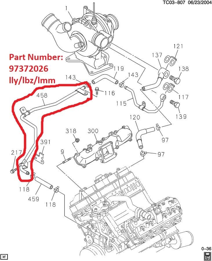97372026 LLY LBZ LMM 2006-2010 DURAMAX TURBOCHARGER COOLANT PIPE 97372026