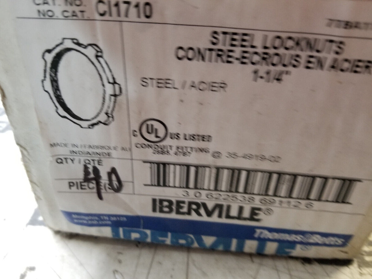 LOT OF 40PC - Iberville CI1710 Conduit Locknut, 1-1/4 in