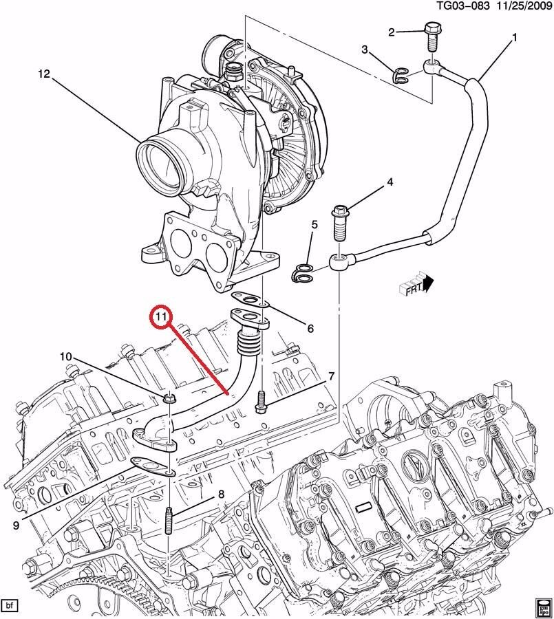 2005-2010 Duramax 6.6 6.6L LLY LBZ LMM Turbo Oil Drain Tube 97303638