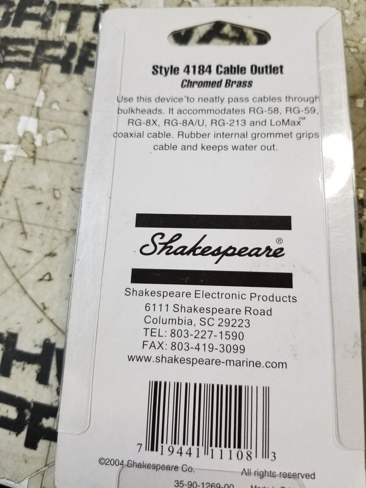 Shakespeare 4184 Antenna Cable Outlet for RG-8/AU, 8X, 58, 59, 213, Lo-Max