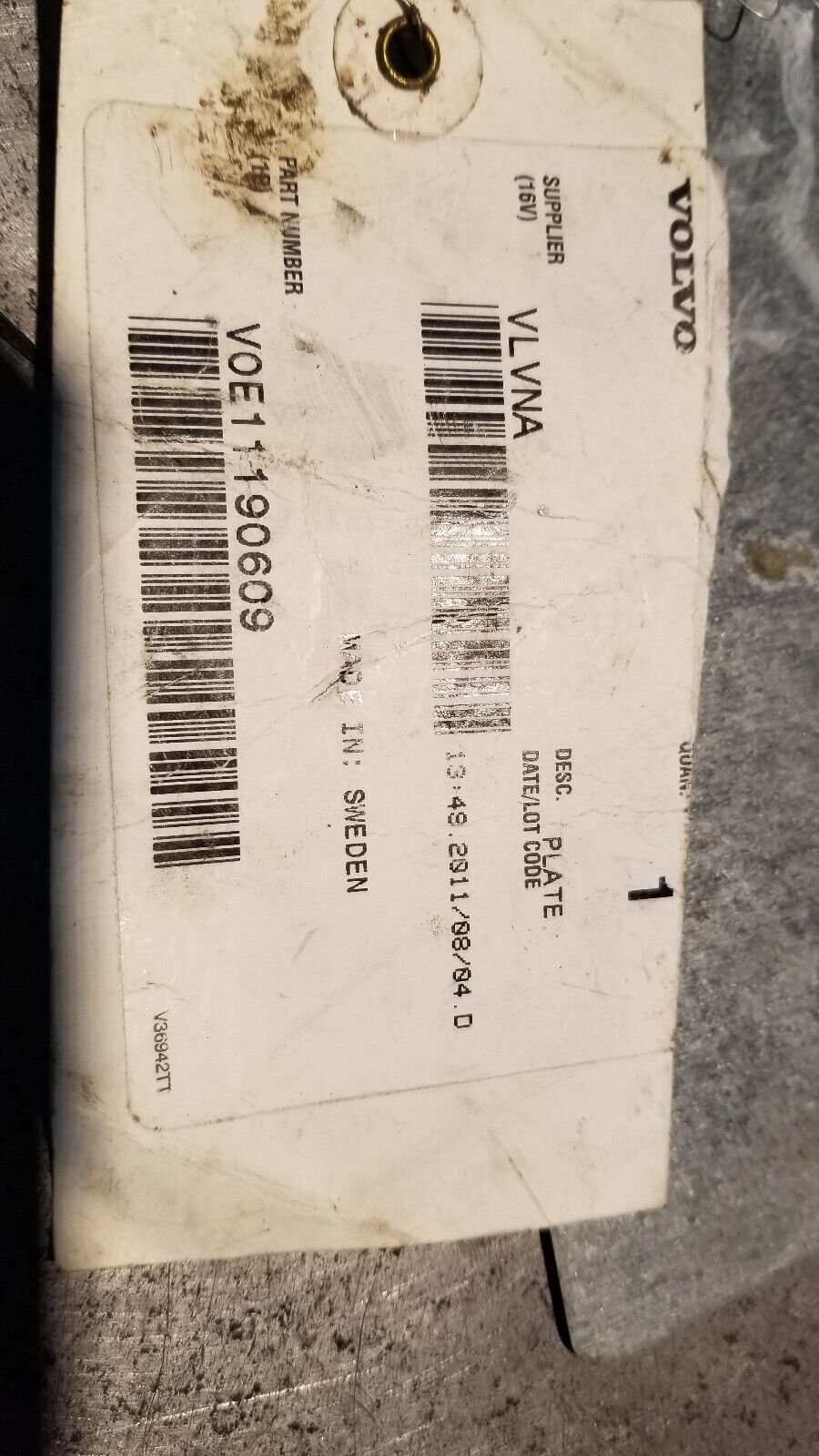 VOE11190609 VOLVO PLATE 11190609