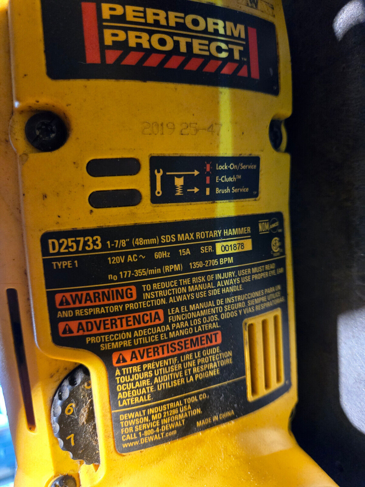 Dewalt D25733 SDS Max Rotary Hammer Drill 1-7/8" Corded Electric
