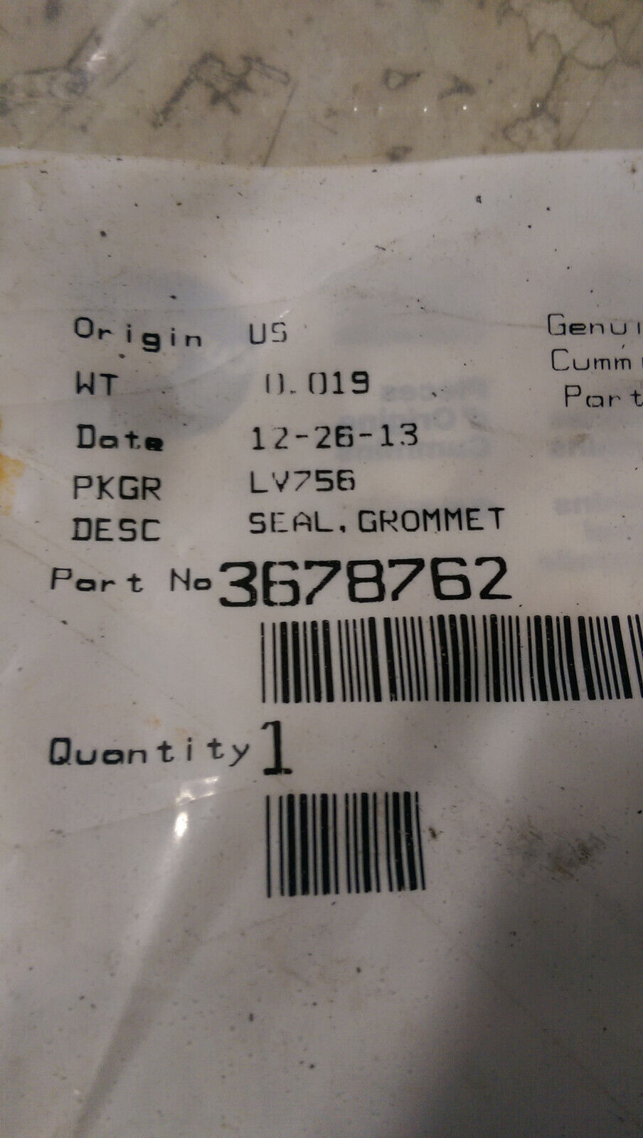 3678762 CUMMINS GROMMET SEAL
