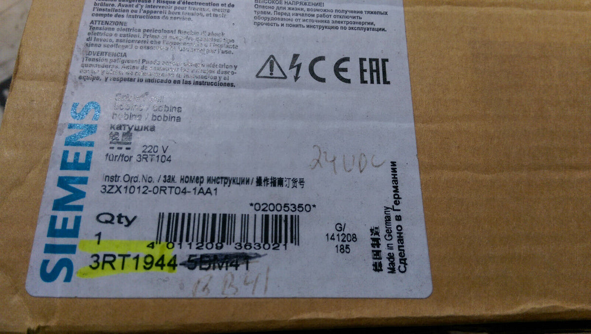 Siemens magnetic coil 3RT1944-5BB41 24VDC