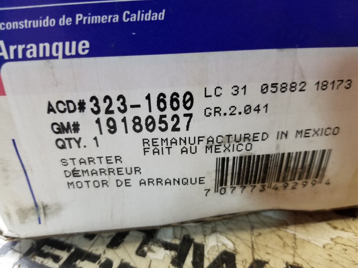 AC DELCO 19180527 REMANUFACTURED STARTER