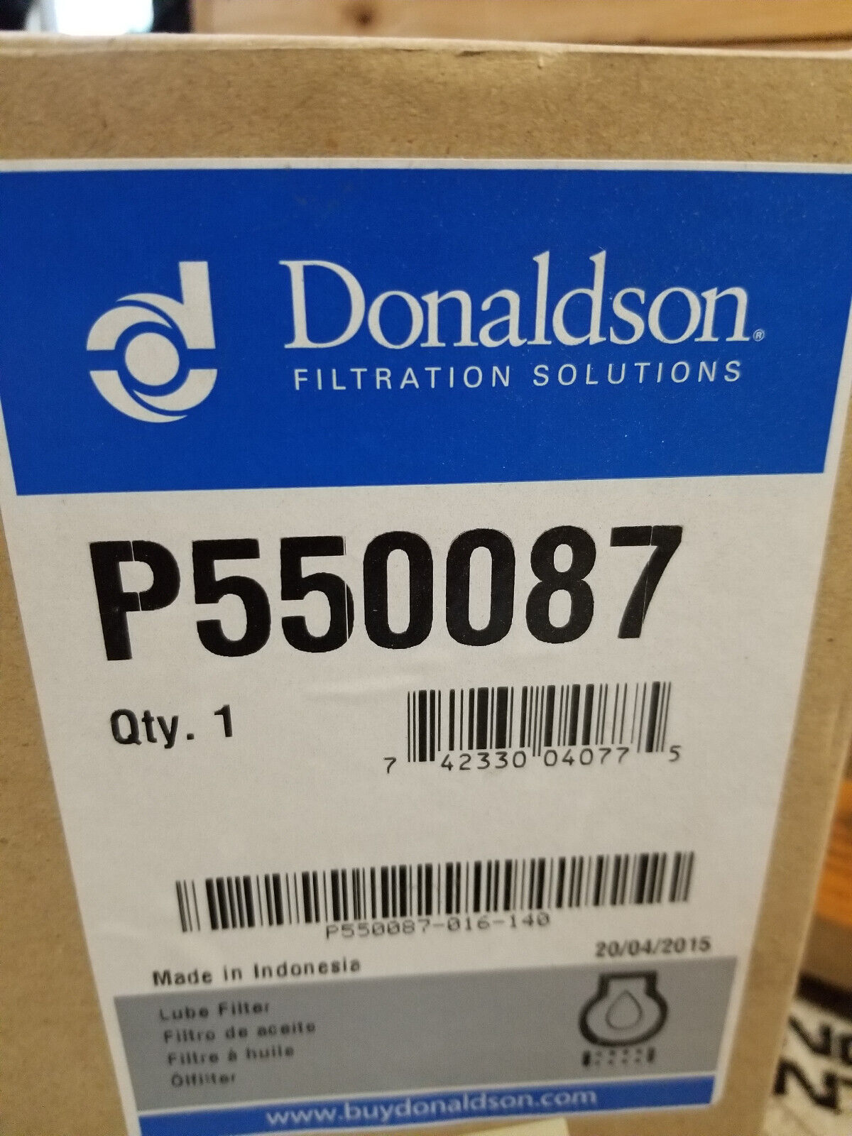 P550087 DONALDSON LUBE FILTER