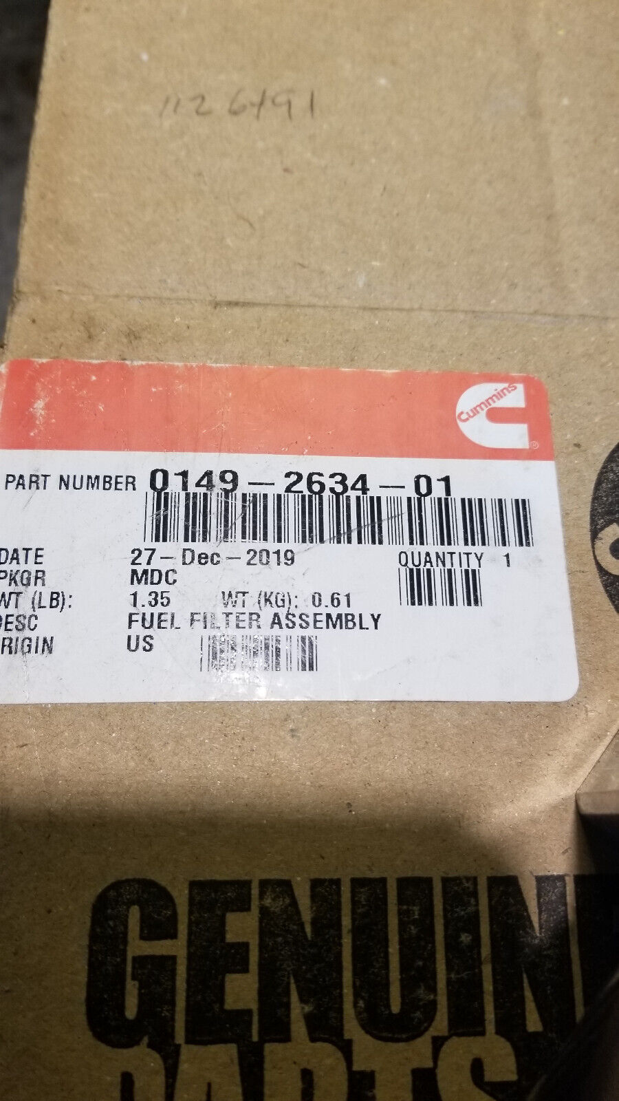 Cummins Fuel Filter Assembly 0149-2634-01