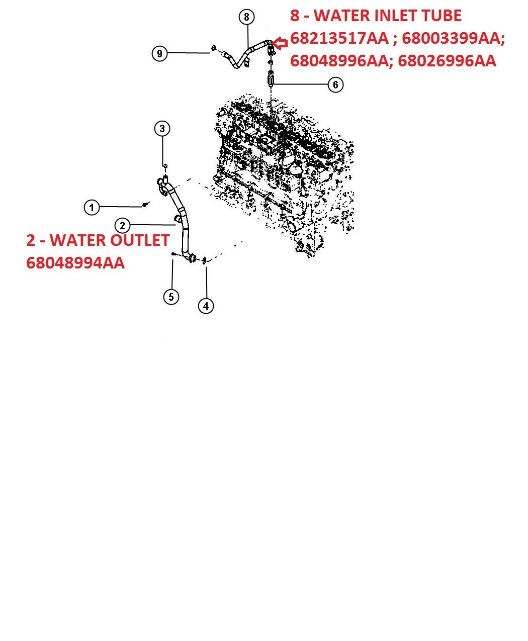 2011 6.7 6.7l Cummins EGR WATER INLET 68213517AA ; 68003399AA; 6804899