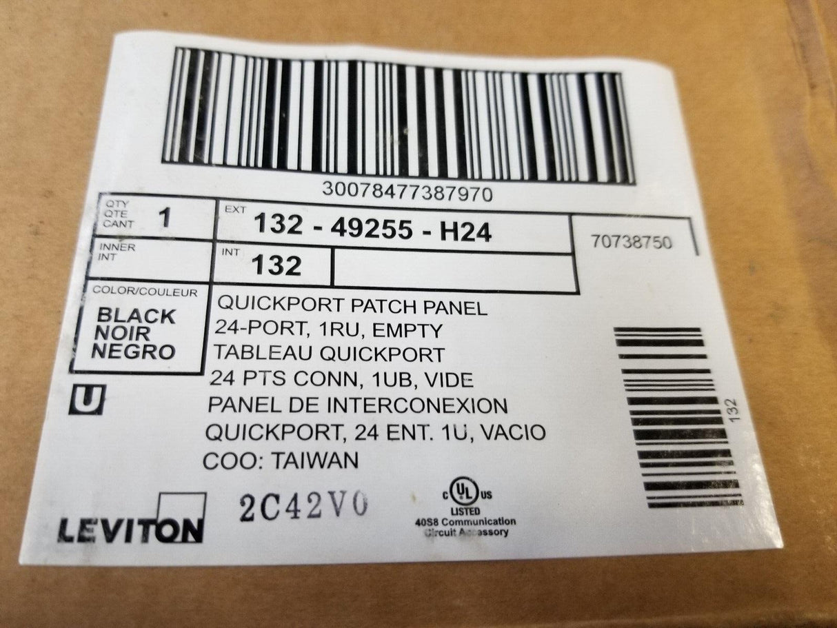 Leviton 132-49255-H24 Quickport Patch Panel 24 Port 1RU w Cable Management Bar