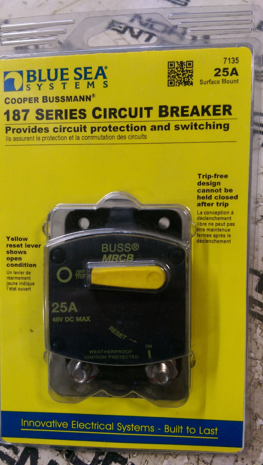 Blue Sea Systems 187-Series Circuit Breaker48V DC25AIP66Panel Mount 7135