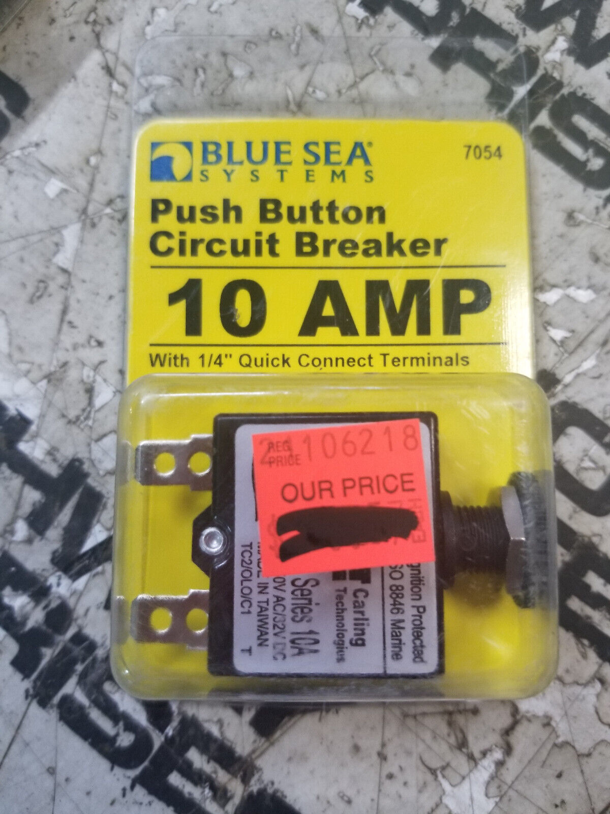 Blue Sea 10a Push Button Thermal with Quick Connect Terminals 7054