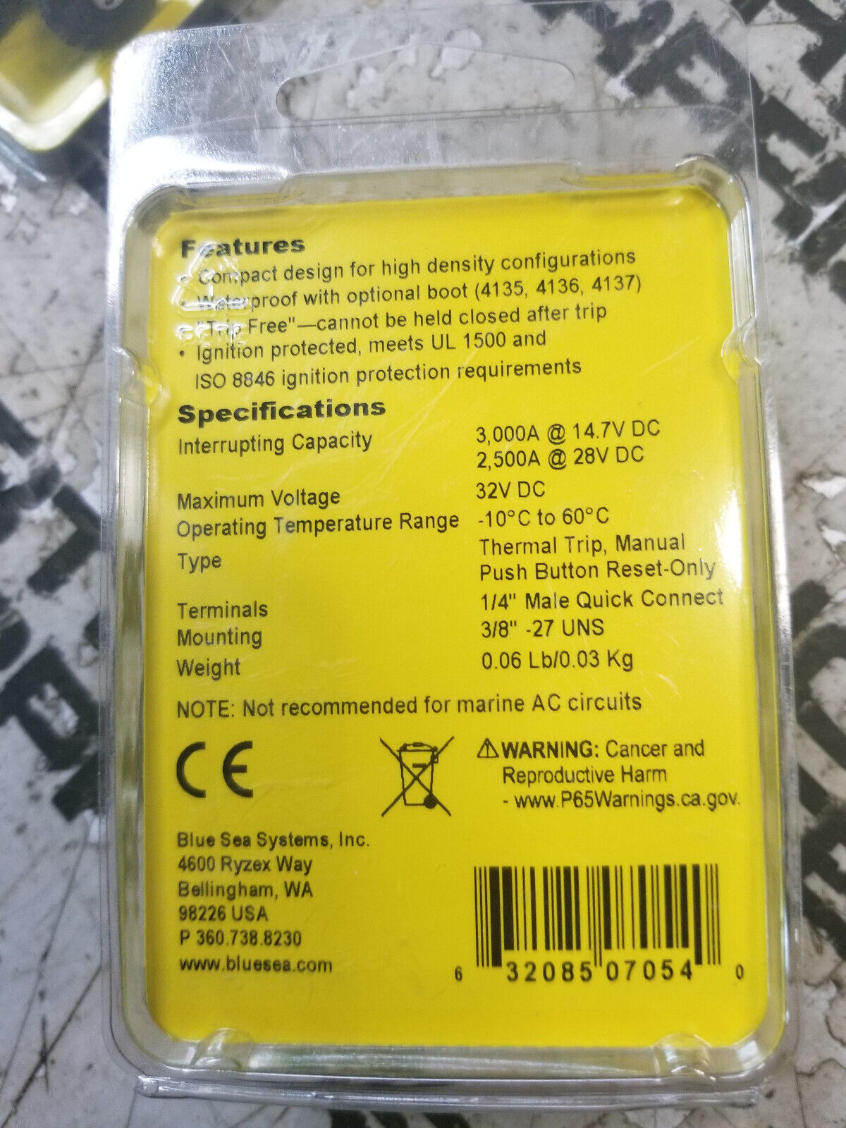 Blue Sea 10a Push Button Thermal with Quick Connect Terminals 7054