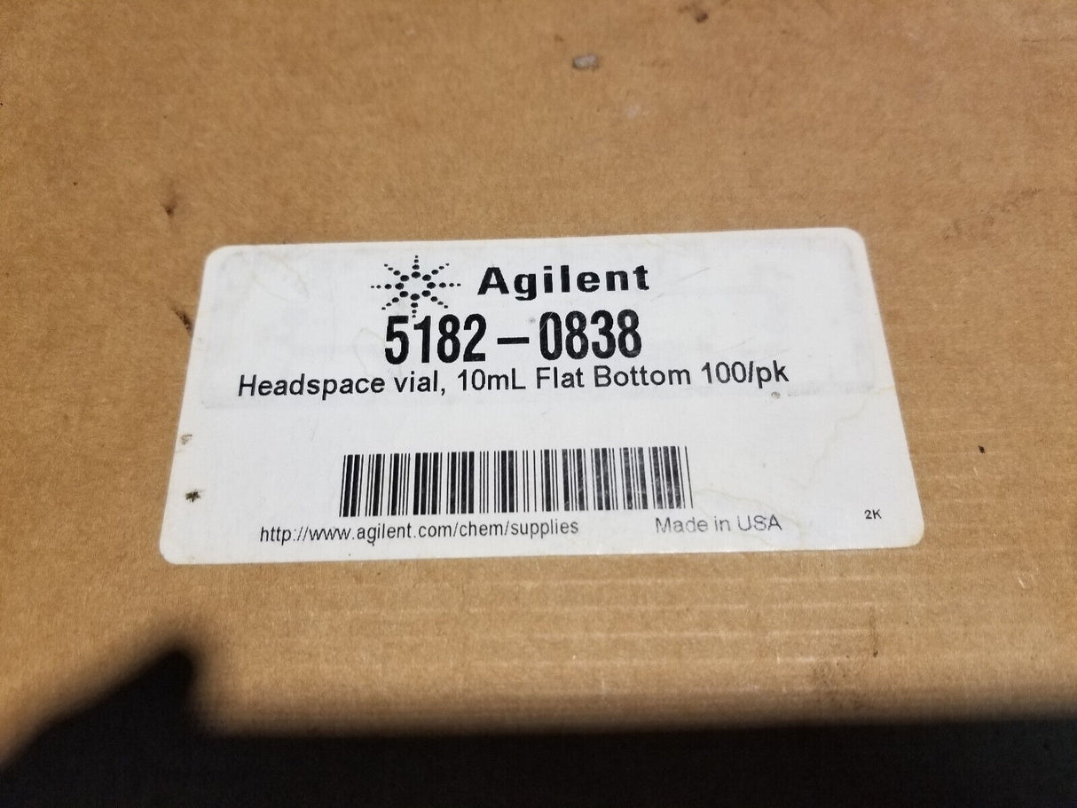 AGILENT 5182-0838 VIAL, HS, CRIMP, FB, 10mL, CLR, CERT, 100/PK- 22.7546mm - NEW