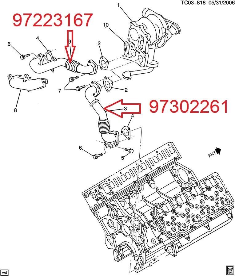 01 02 03 04 2001-2004 lb7 GM 6.6L Duramax Diesel Driver Up Pipe 97223167