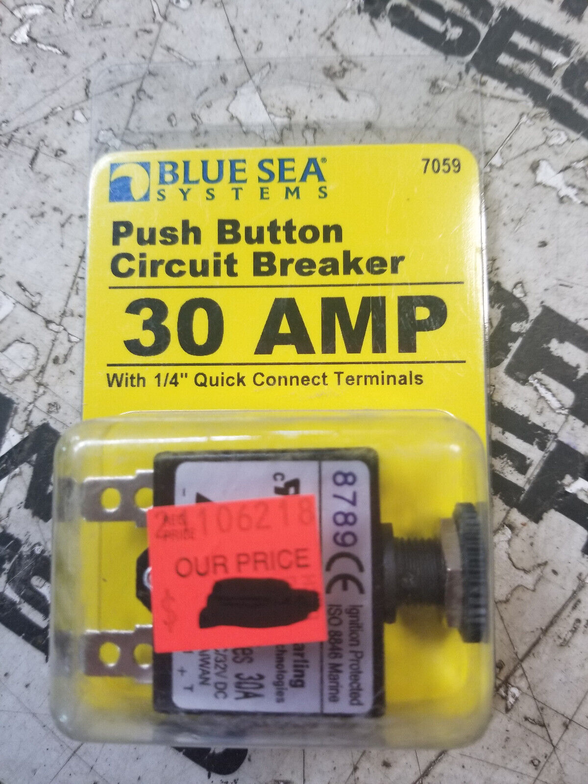 Blue Sea 7059 30A Push Button Thermal with Quick Connect Terminals