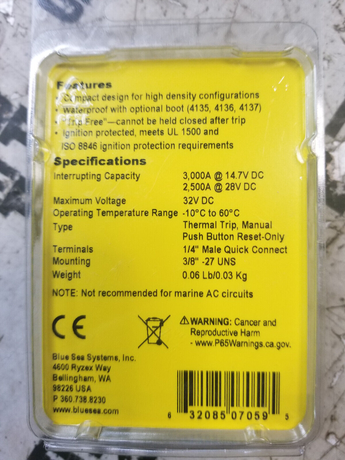 Blue Sea 7059 30A Push Button Thermal with Quick Connect Terminals