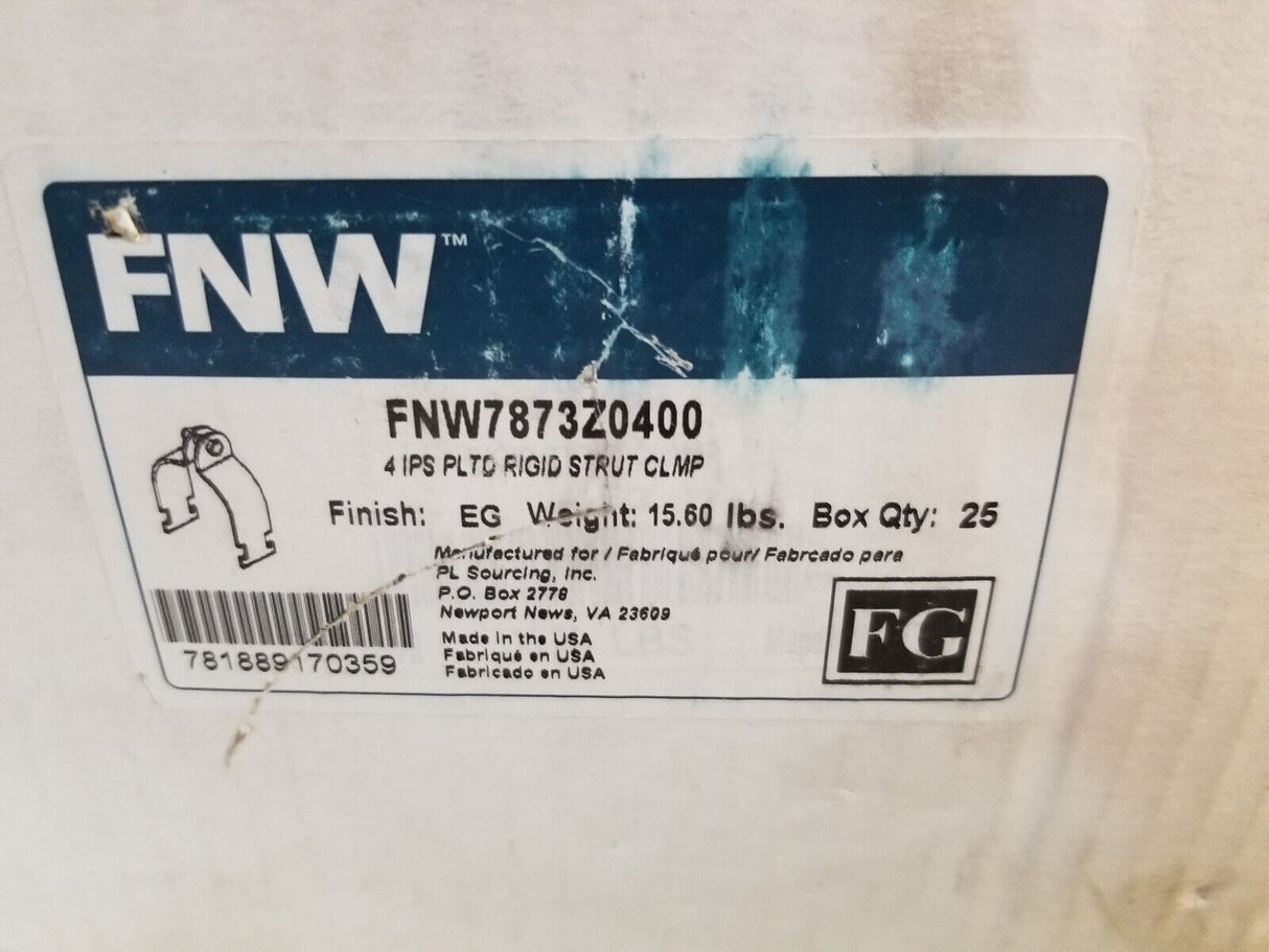 BOX OF 25PC 7873 4 in. Electroplated Zinc Steel Strut Pipe Clamp FNW7873Z0400