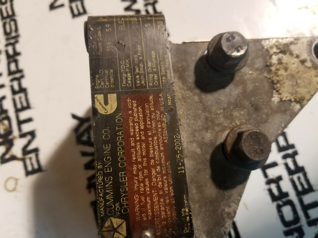Dodge Ram Cummins 5.9L Engine Bracket 3949413 without bolts