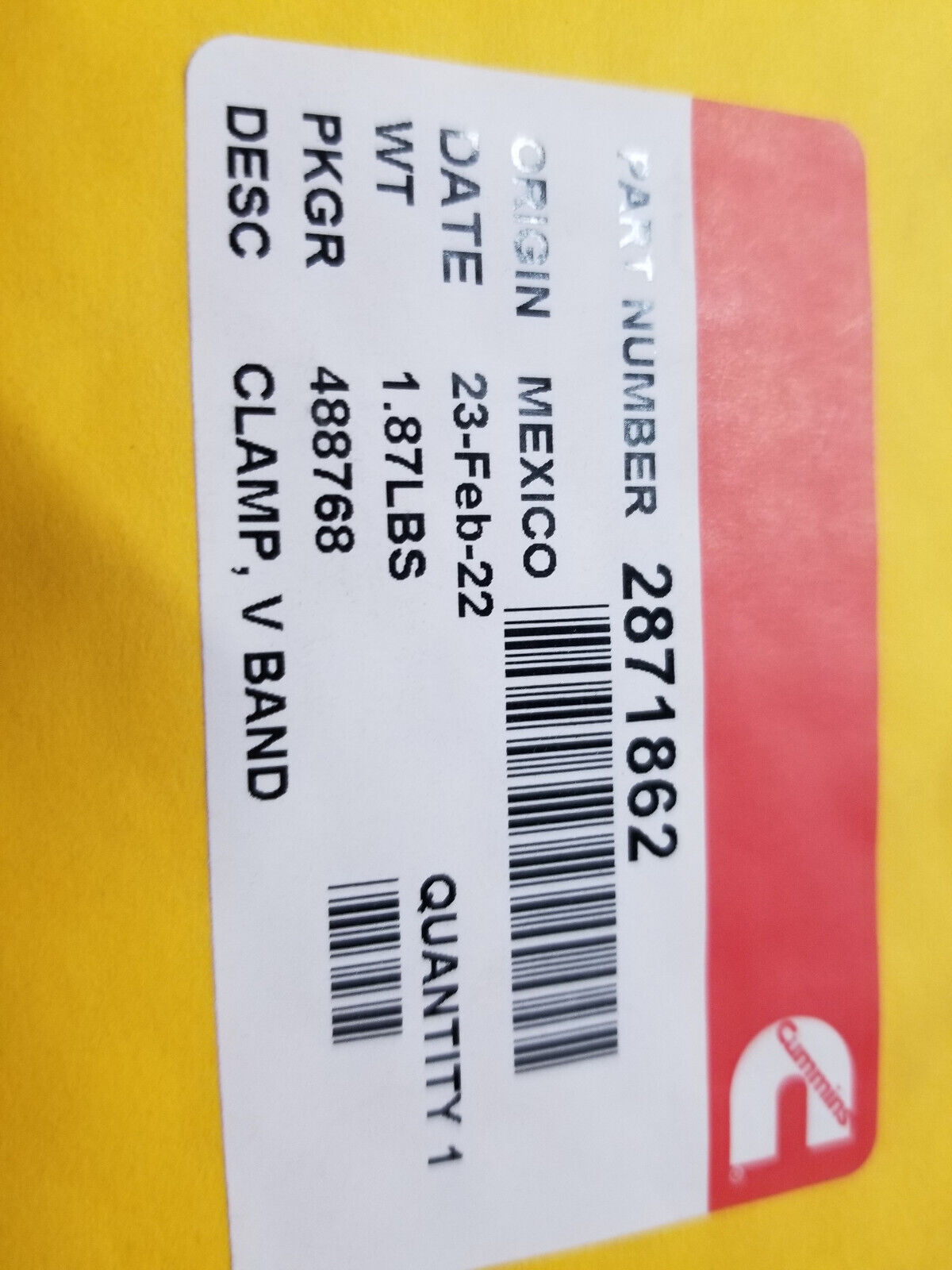 2871862 CUMMINS V-BAND CLAMP