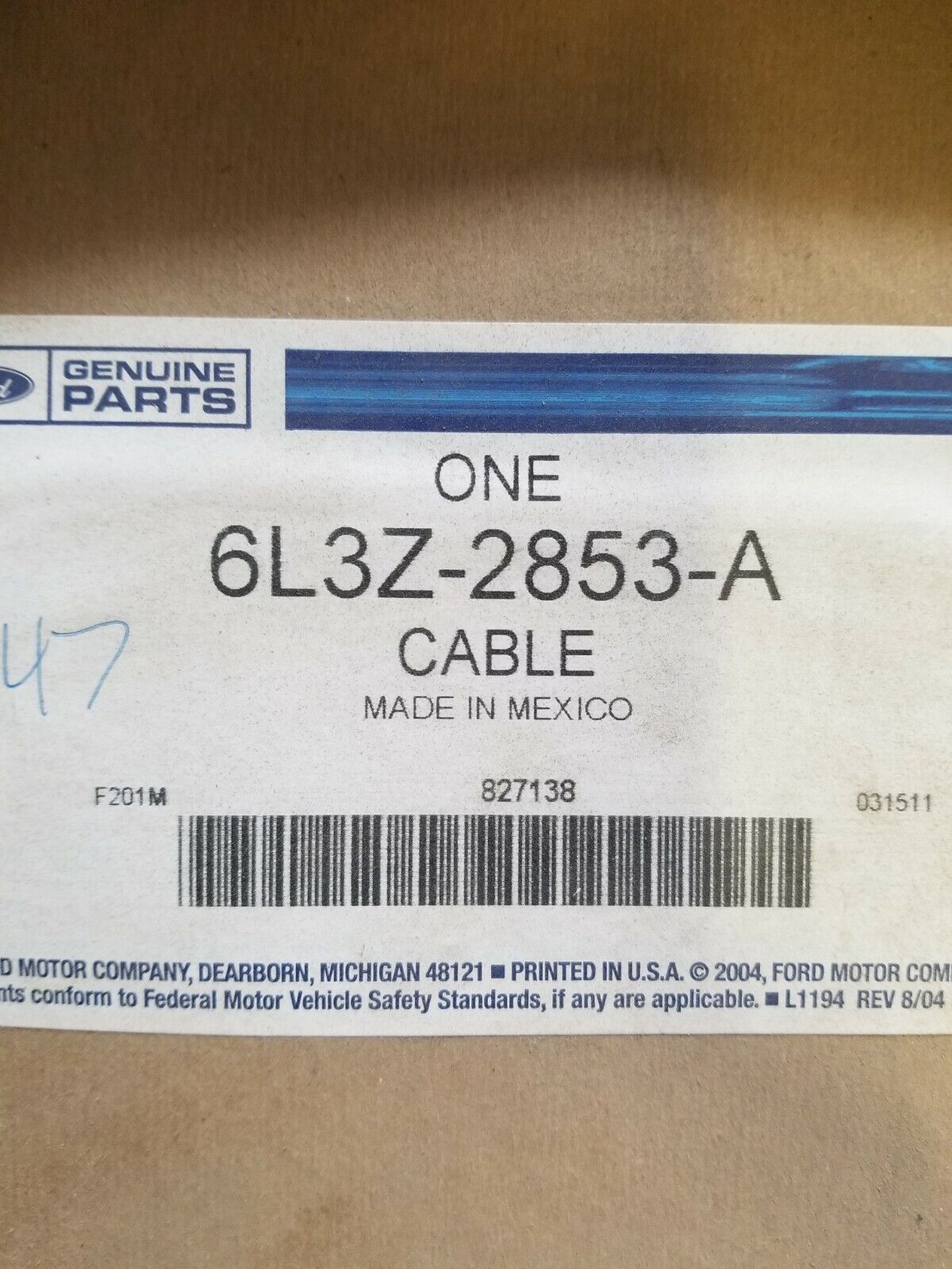 Genuine Ford Parking Brake Cable 6L3Z-2853-A