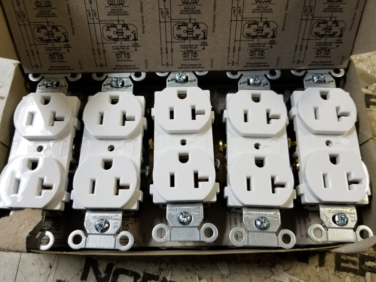 1 BOX OF 10PC - HUBBELL CR20WHI Receptacle,Duplex,20A,5-20R,125V,White