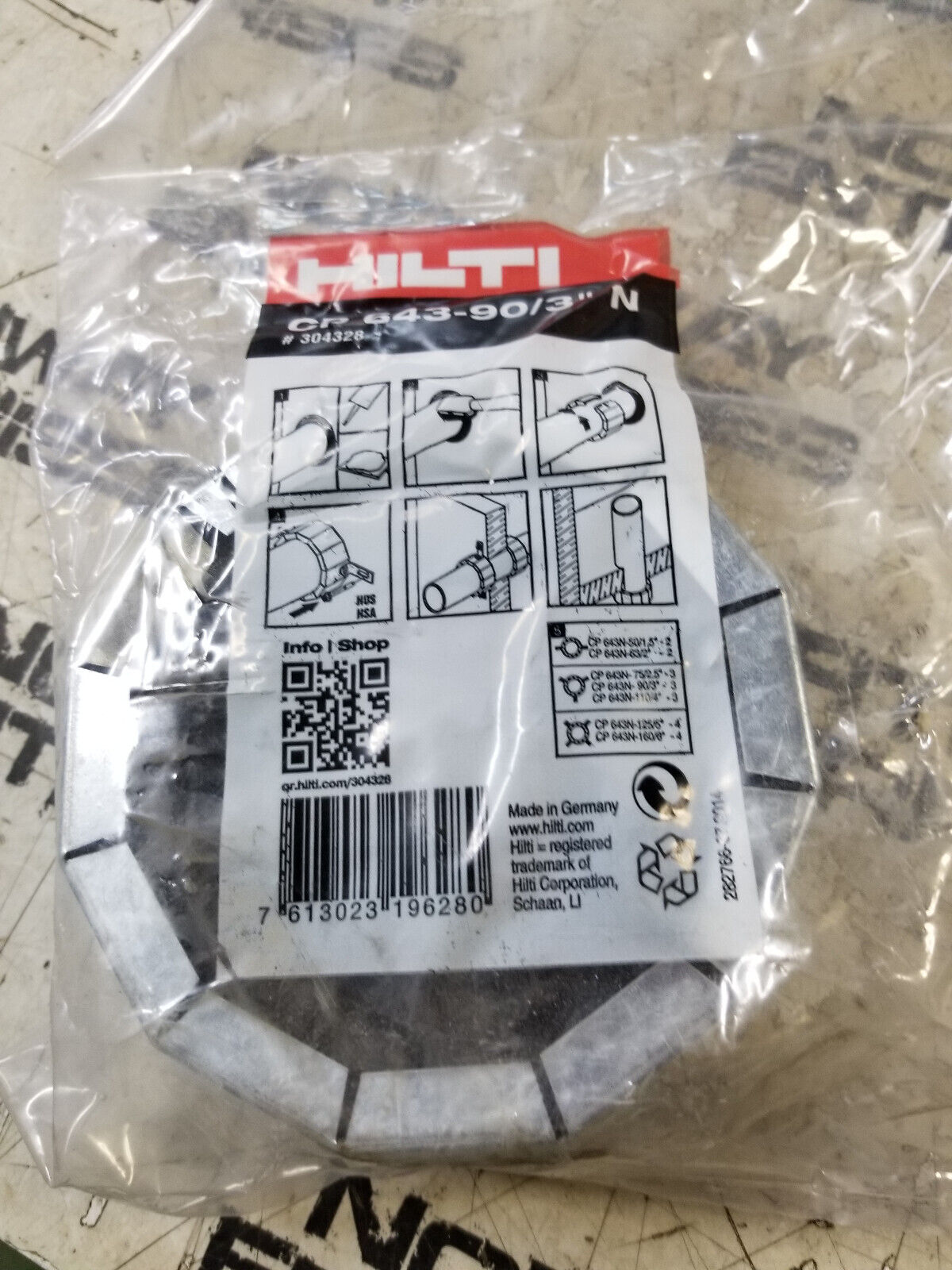 CP643-90/3" 304328 Hilti CP 643-90/3" N # 304328 Firestop Collar New