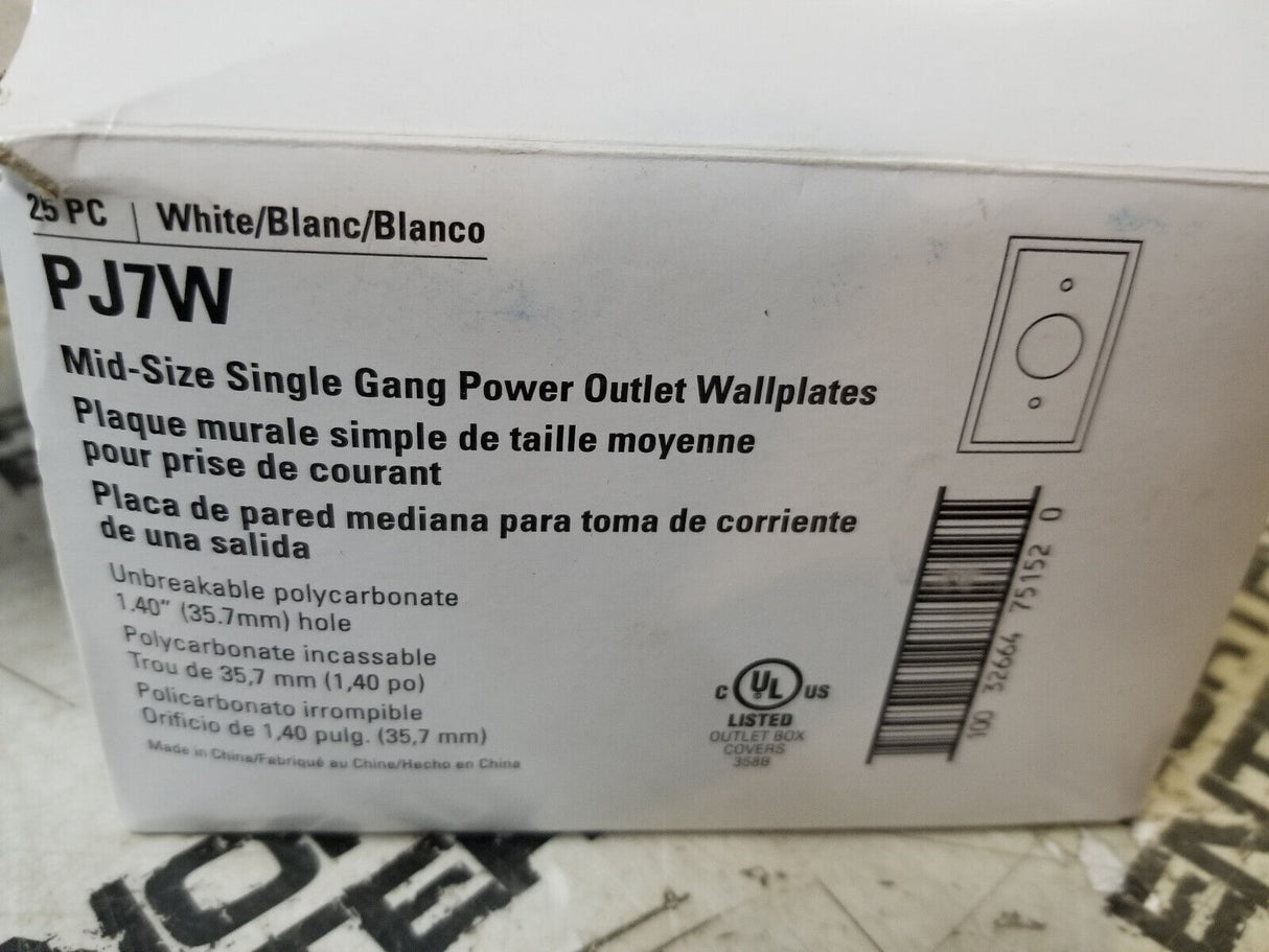 25PC - Eaton White 1.406 MidSize Receptacle Wallplate Outlet Covers PJ7W