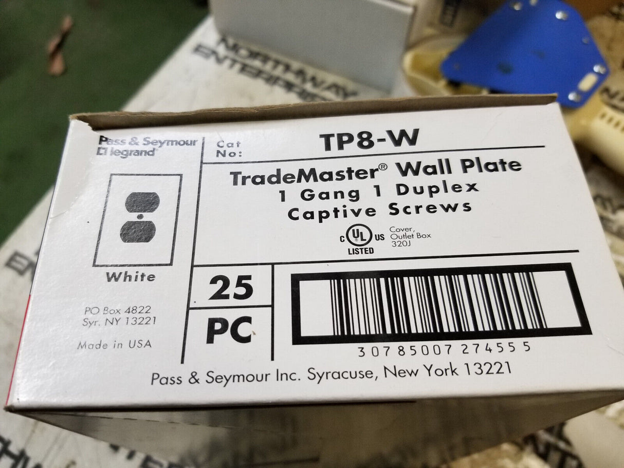 Pass & Seymour TP8-W 1Gang white Wall Plate 1 - BOX OF 25pc TP8W