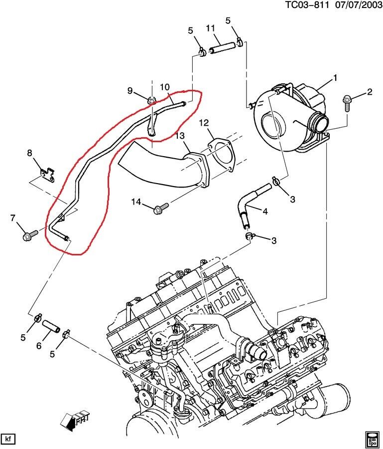 97288624 6.6L DURAMAX LB7 TURBO COOLANT RETURN LINE