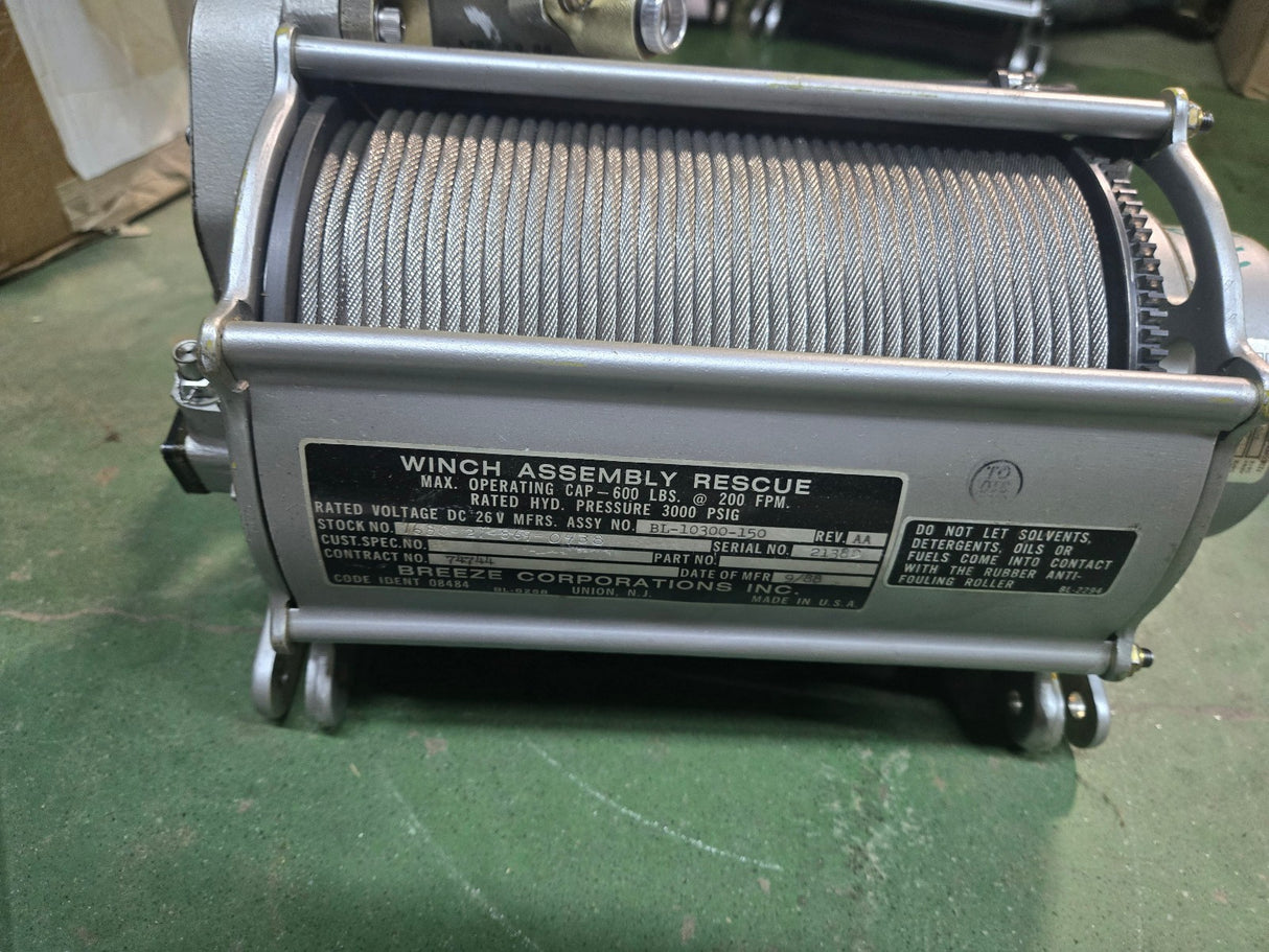 BREEZE CORPORATION RESCUE WINCH ASSEMBLY BL-10300-150 REF442