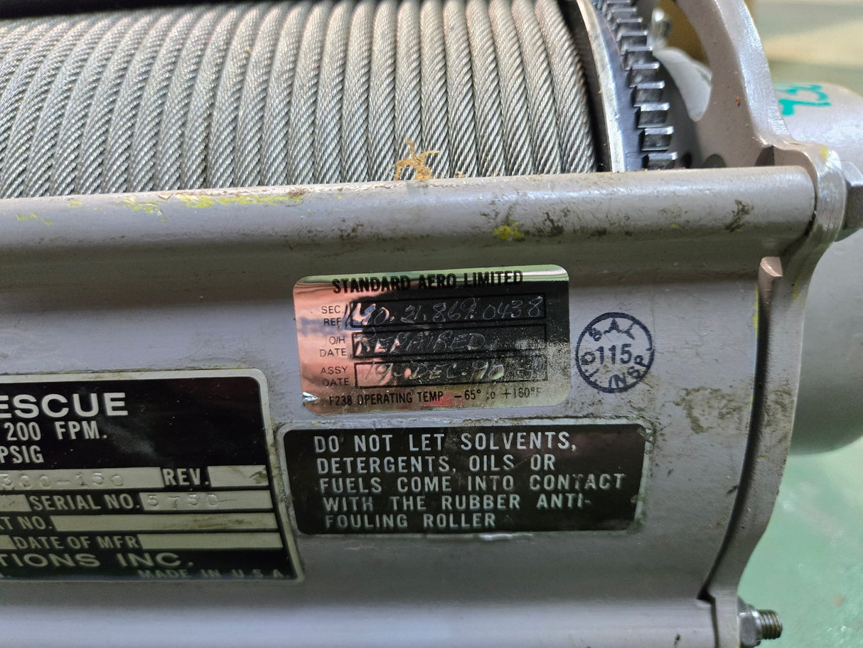 BREEZE CORPORATION RESCUE WINCH ASSEMBLY BL-10300-150 REF 438
