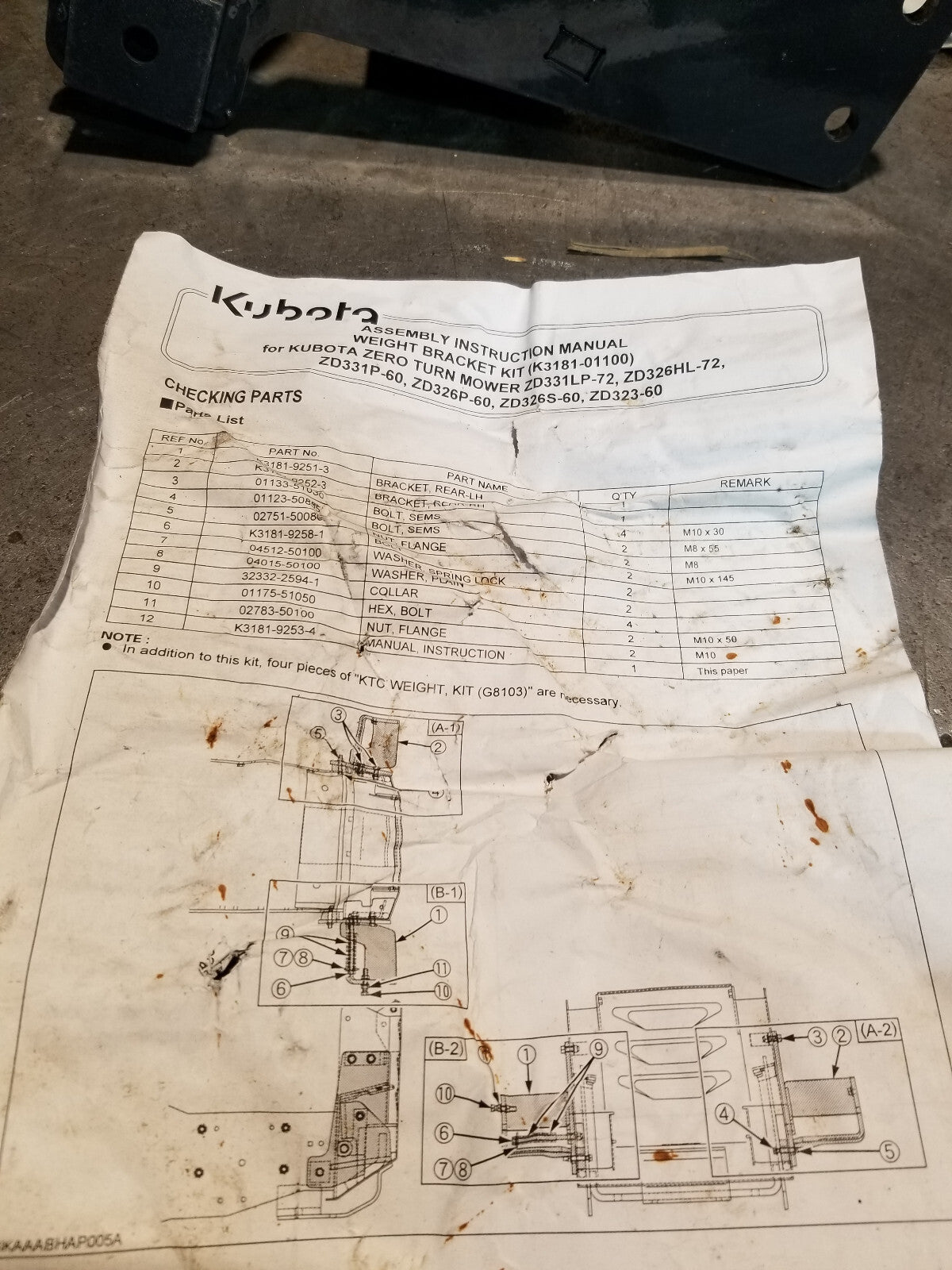 ZD3124 REAR WEIGHT BRACKET KIT / ZD33