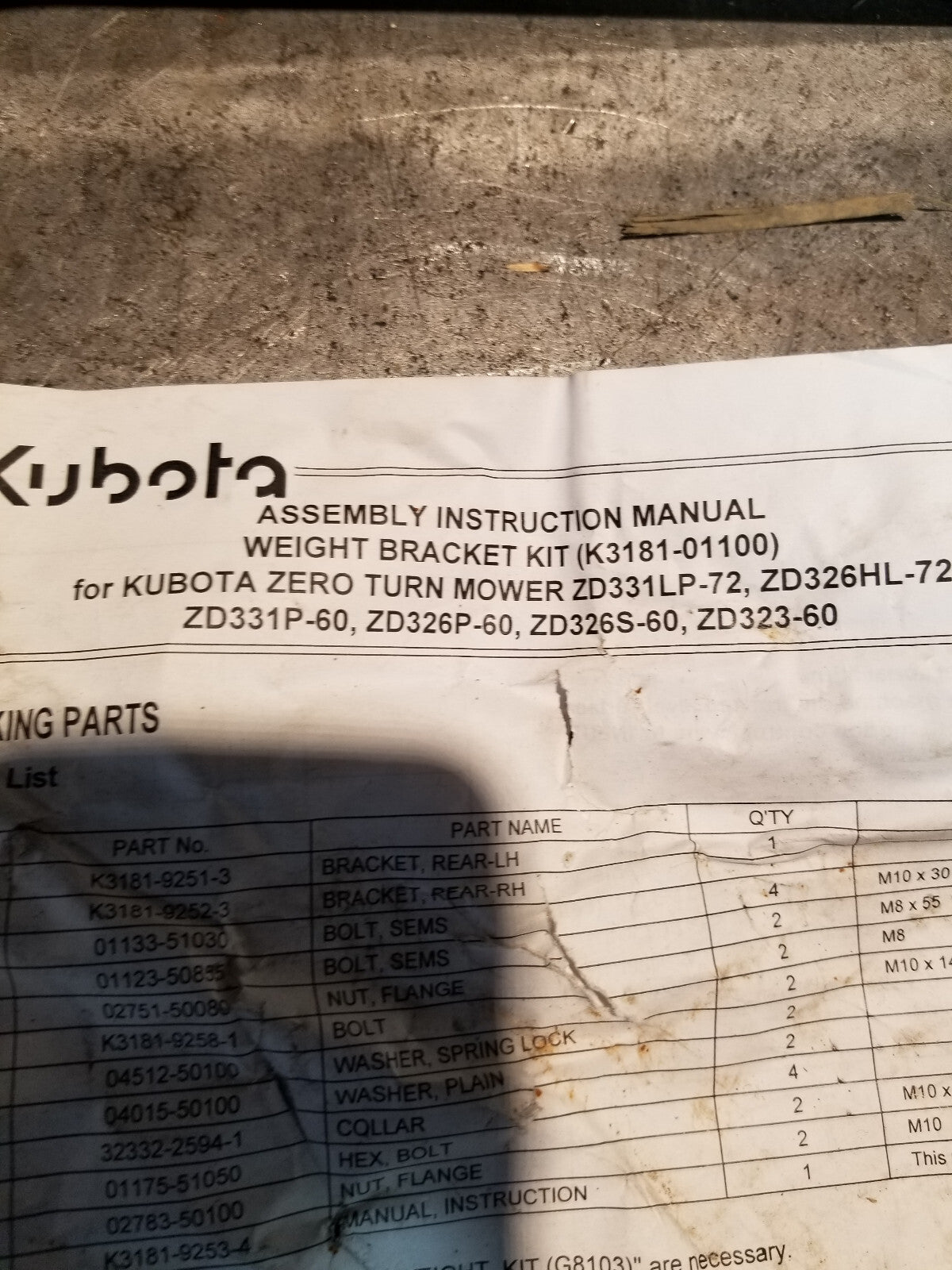 ZD3124 REAR WEIGHT BRACKET KIT / ZD33