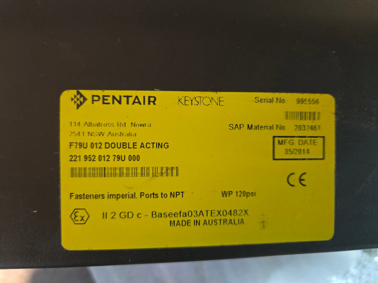 F79U012 PENTAIR KEYSTONE VALVE SN7314 PNEUMATIC ACTUATOR F79U-024