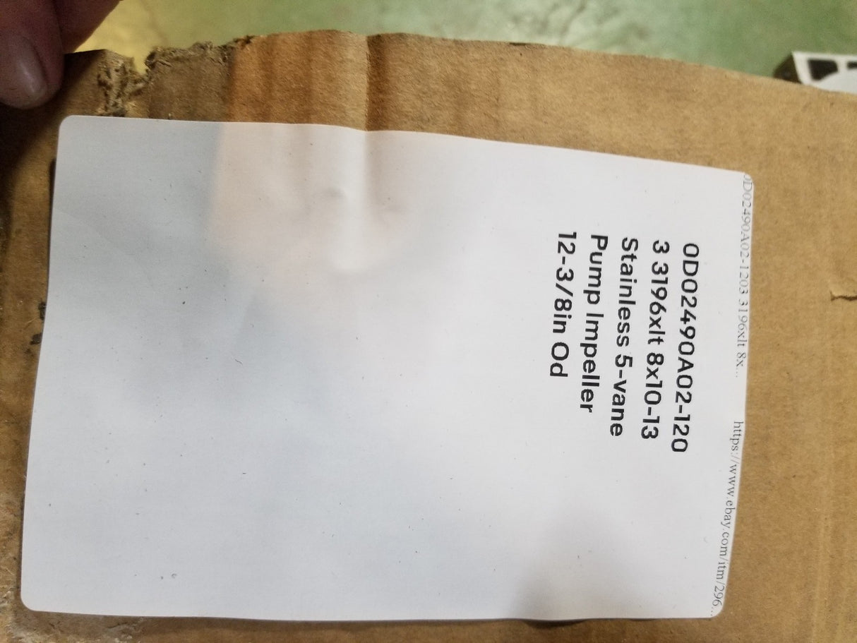0D02490A02 1203 3196xlt 8x10-13 Stainless 5-vane Pump Impeller 12-3/8in Od