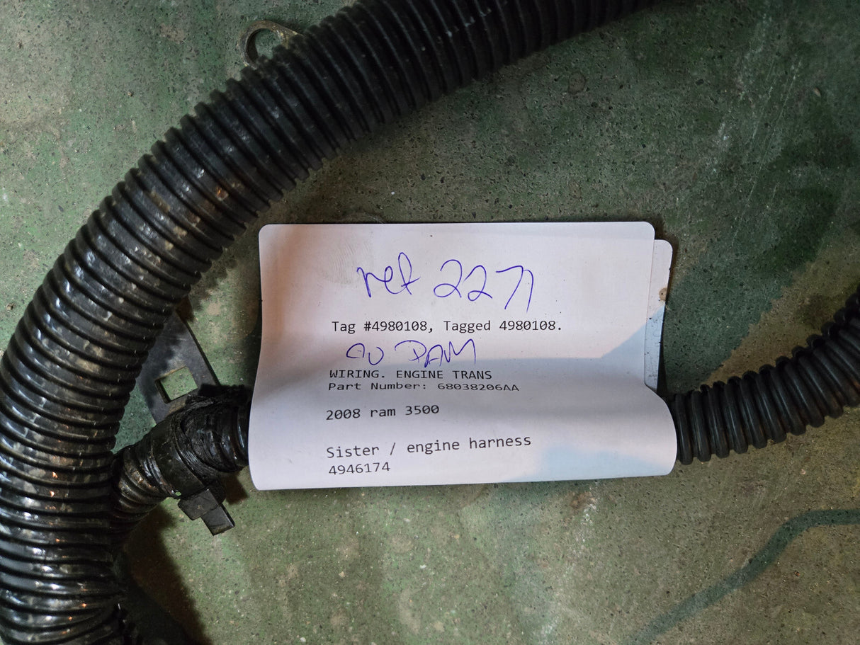 2008 CUMMINS 6.7L 4980108 WIRE HARNESS MOPAR 68038206AA