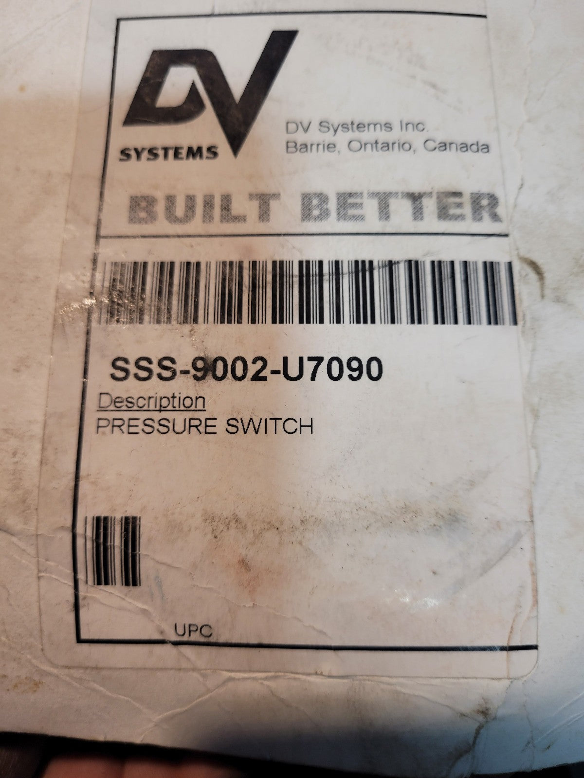 SSS-9002-U7090 DV SYSTEMS PRESSURE SWITCH