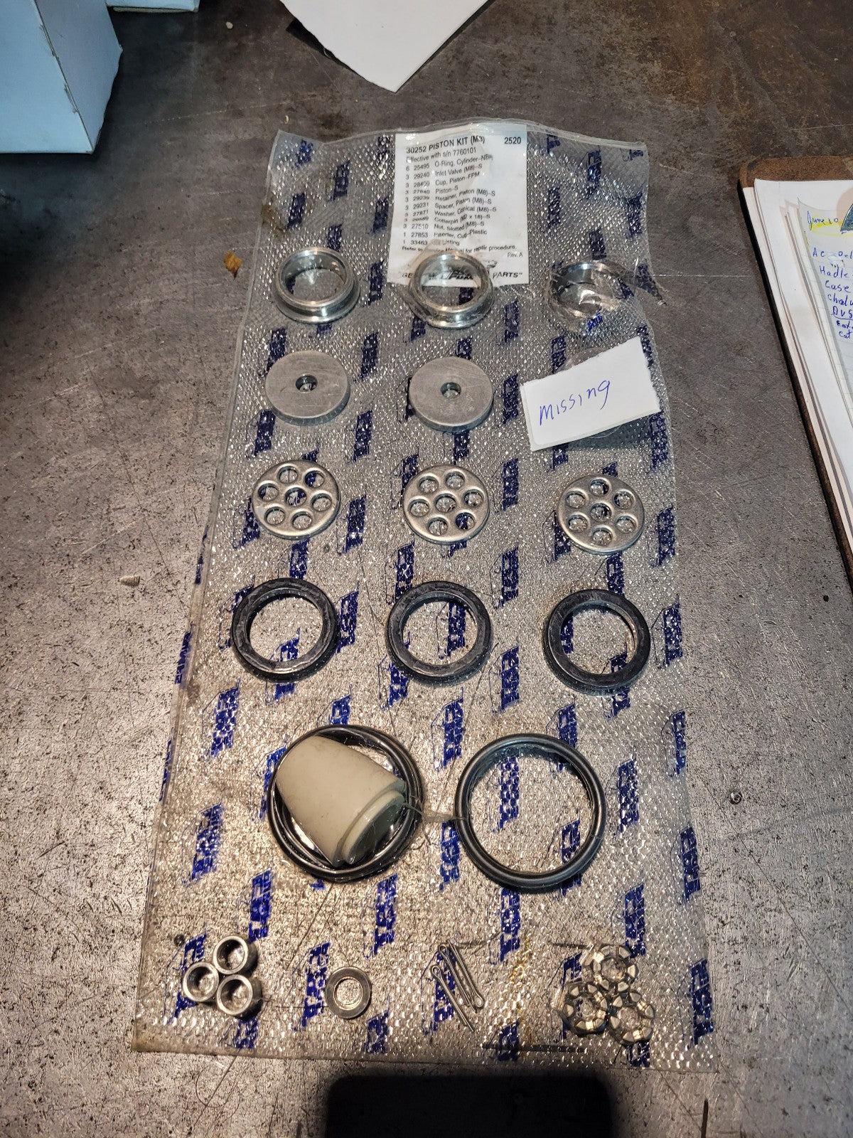 INCOMPLETE KIT MISSING WASHER 30252 CAT PUMPS