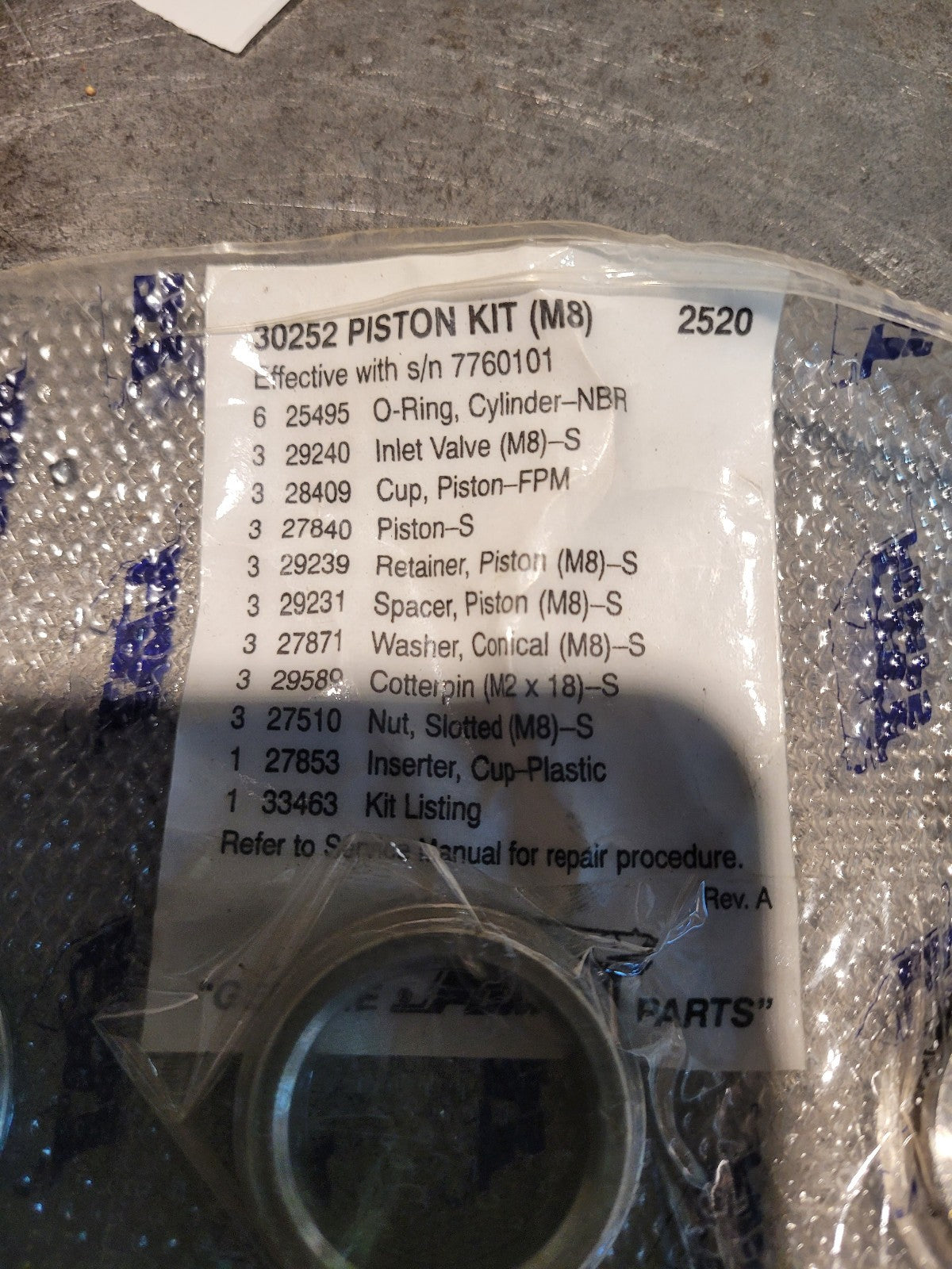 INCOMPLETE KIT MISSING WASHER 30252 CAT PUMPS
