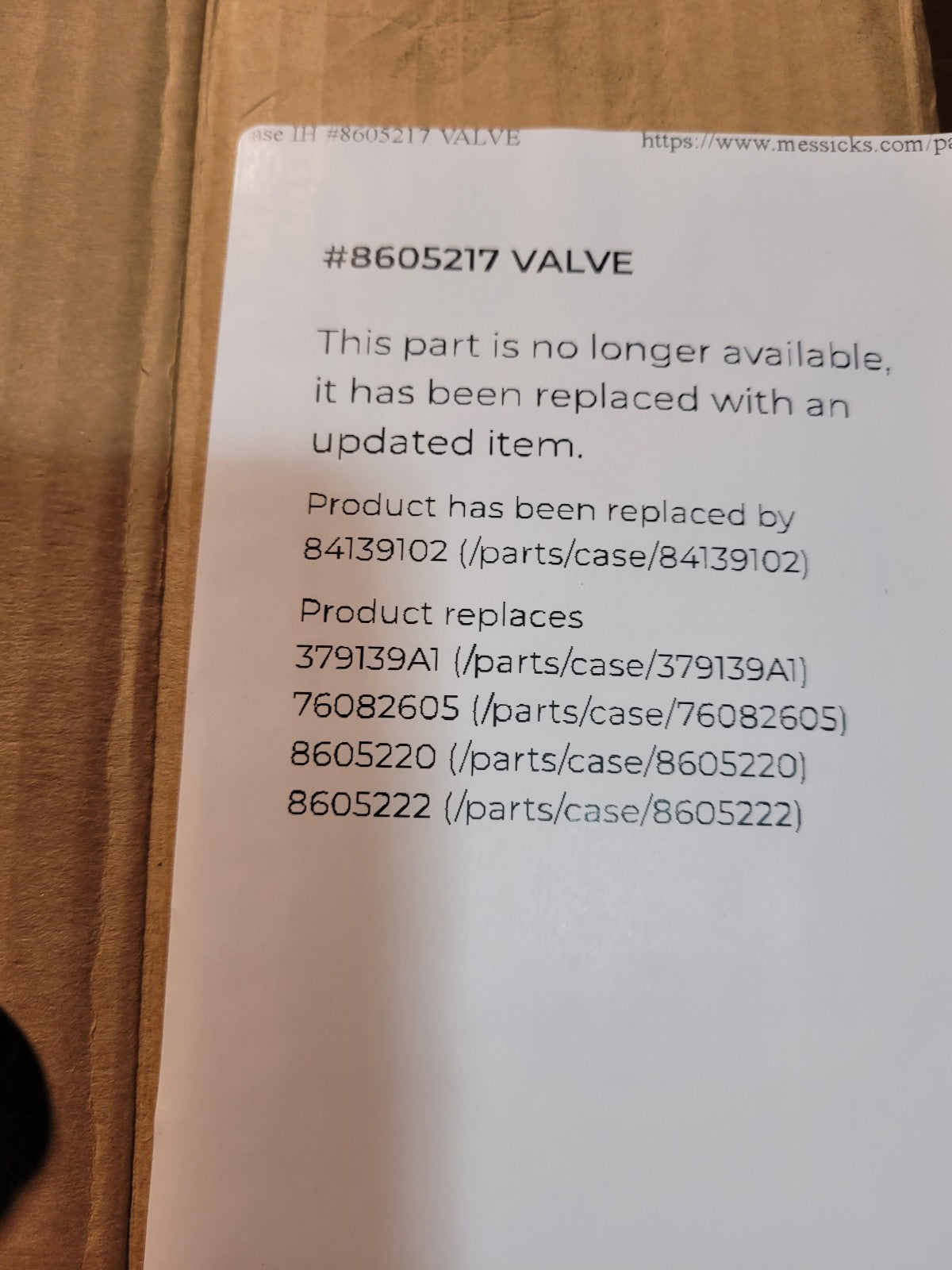 CNH 8605217 VALVE (MISSING SOLENOID)