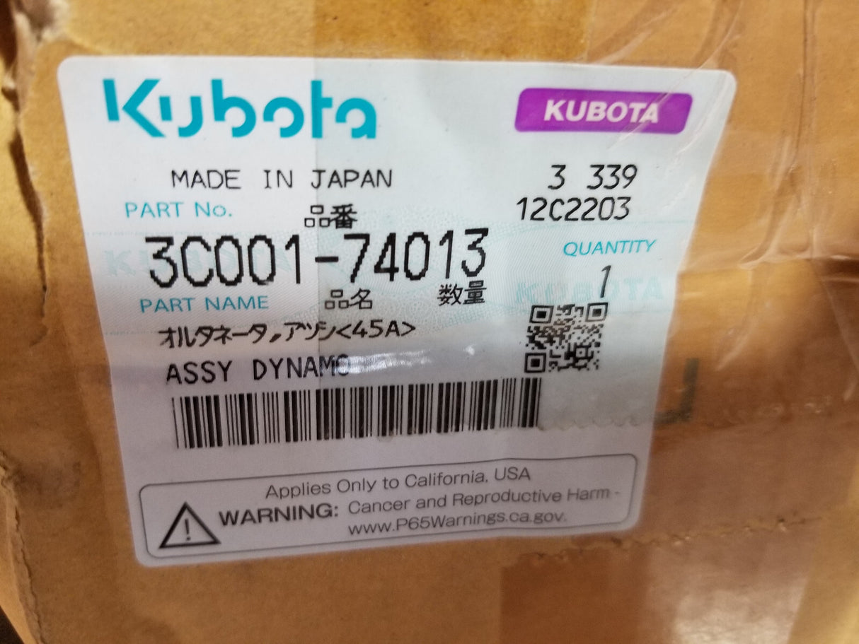 3C001-74013 GENUINE KUBOTA ALTERNATOR