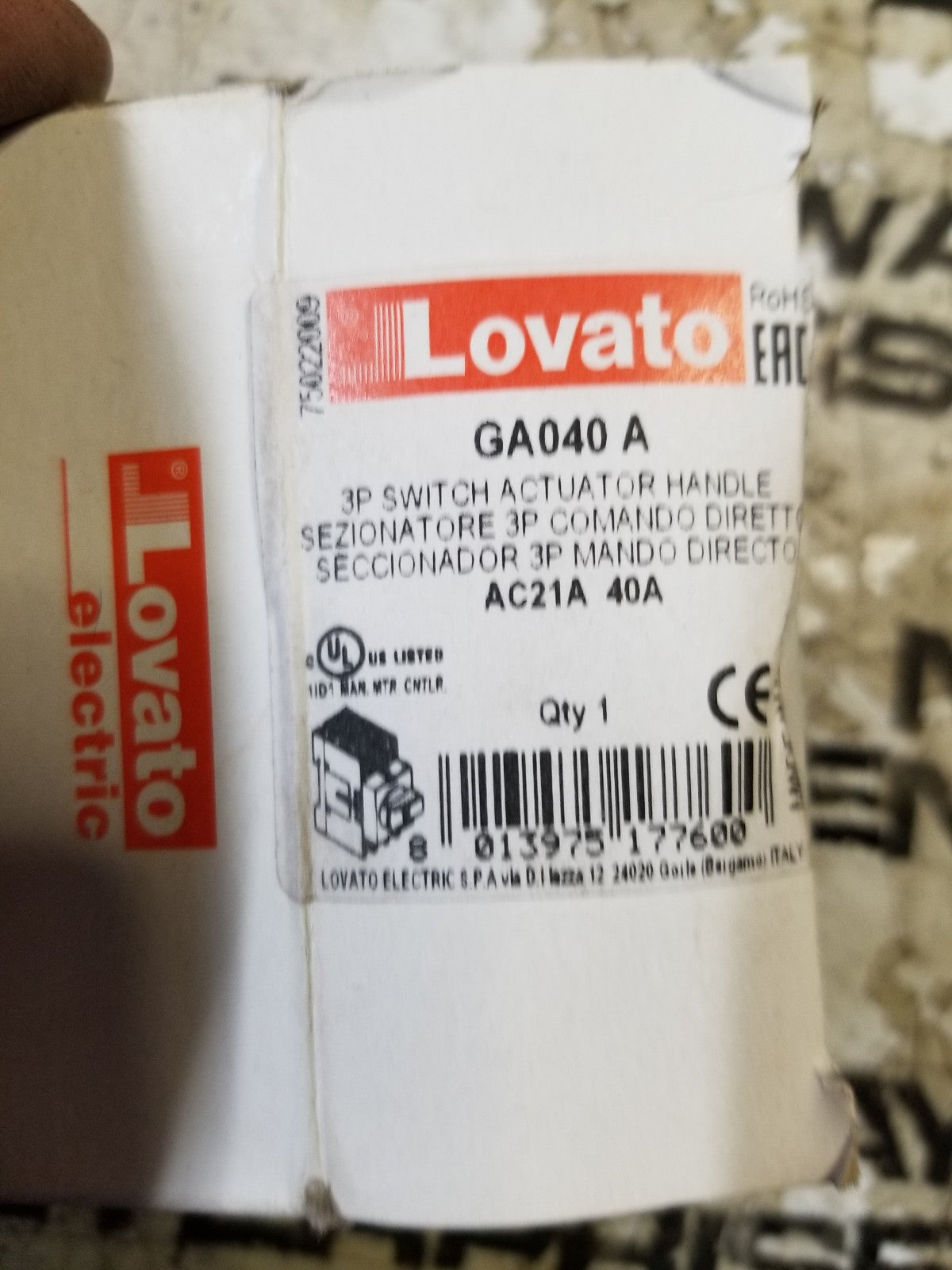 GA040A LOVATO SWITCH ACTUATOR PANEL 3P 40A