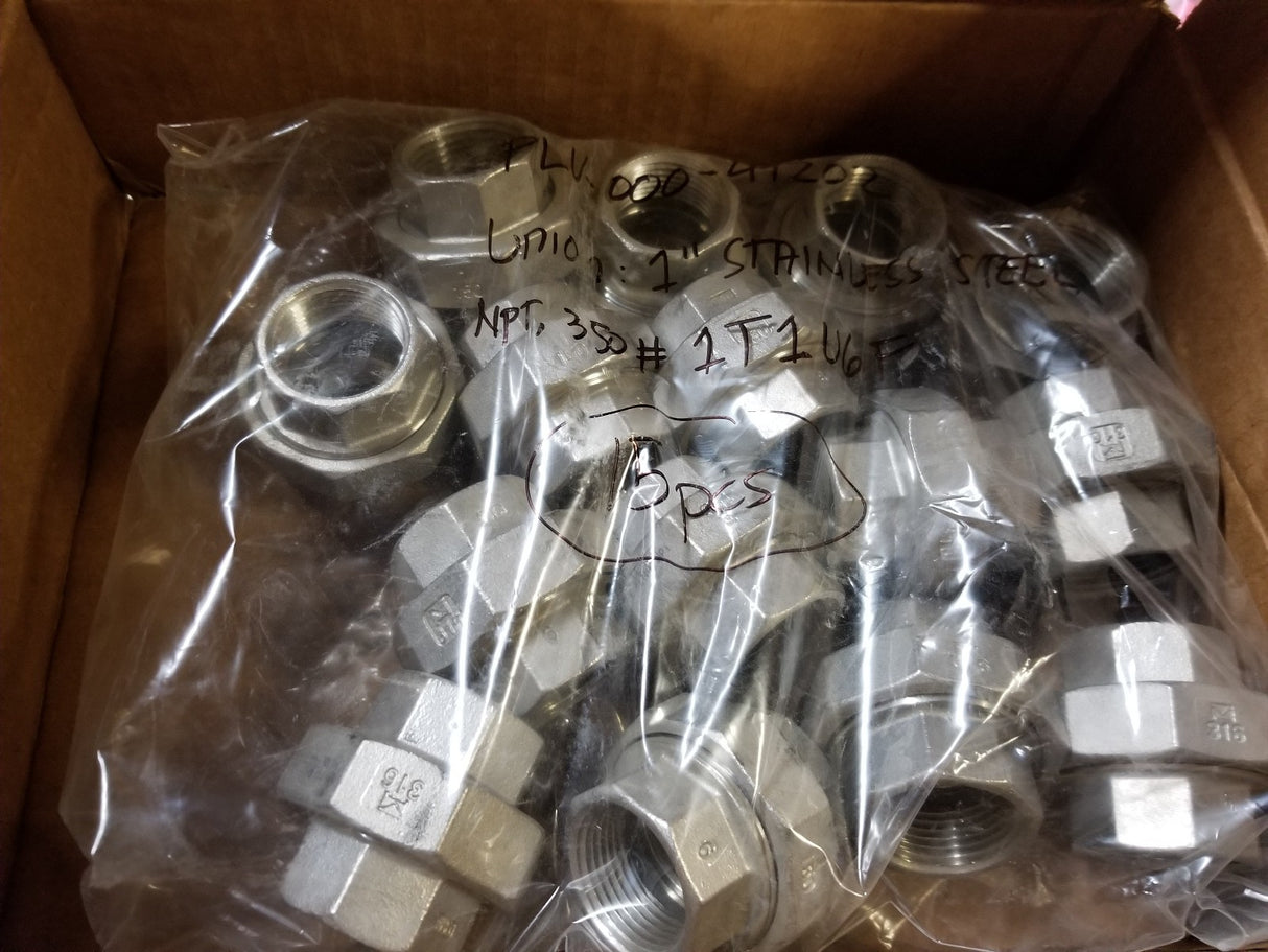 15PC - PLU-000-41202 1 INCH NPT STAINLESS STEEL UNION 316 STAINLESS STEEL,