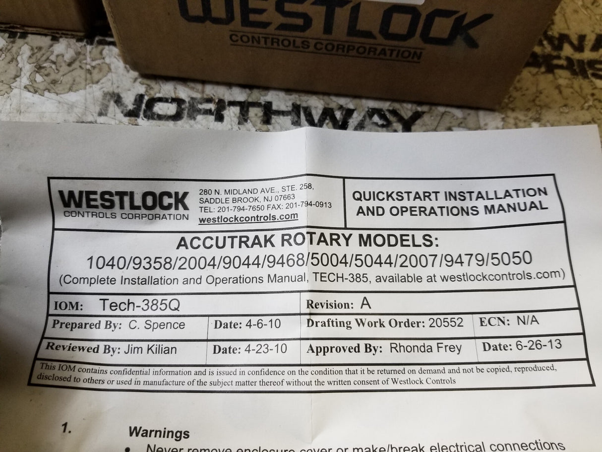 WESTLOCK ACCUTRAK VALVE POSITION MONITOR 9468 9468DBY2A2M0600 3199197