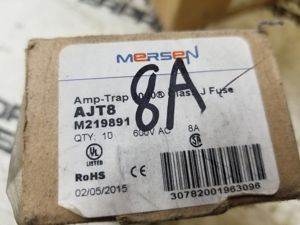 1 BOX OF 10 FUSES - AJT8 MERSEN 8AMP 600VAC
