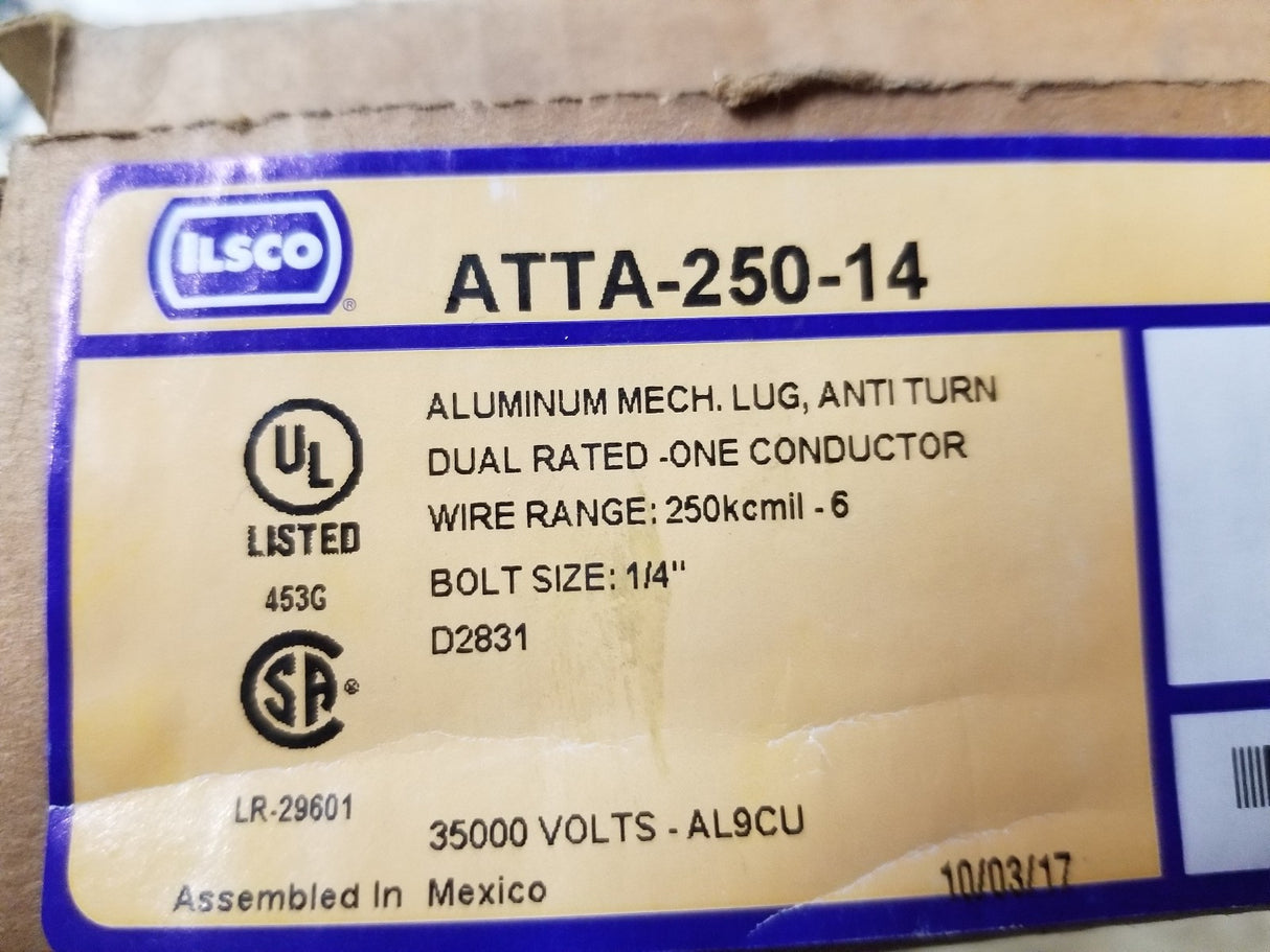 1 BOX OF 15PC - ATTA25014 ILSCO ATTA-250-14, ILSCO, Mechanical Lugs D2831-23