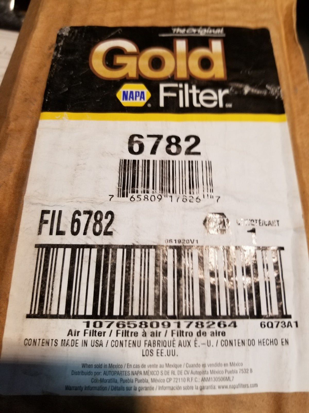 6782 NAPA GOLD AIR FILTER