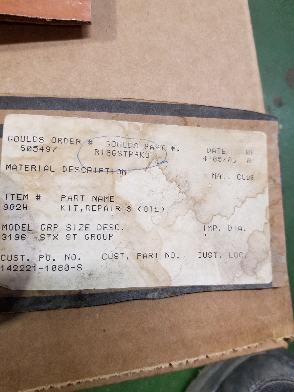 GOULDS PUMP REPAIR KIT R196STPRKO KIT FOR MODEL 3196 ST, STX