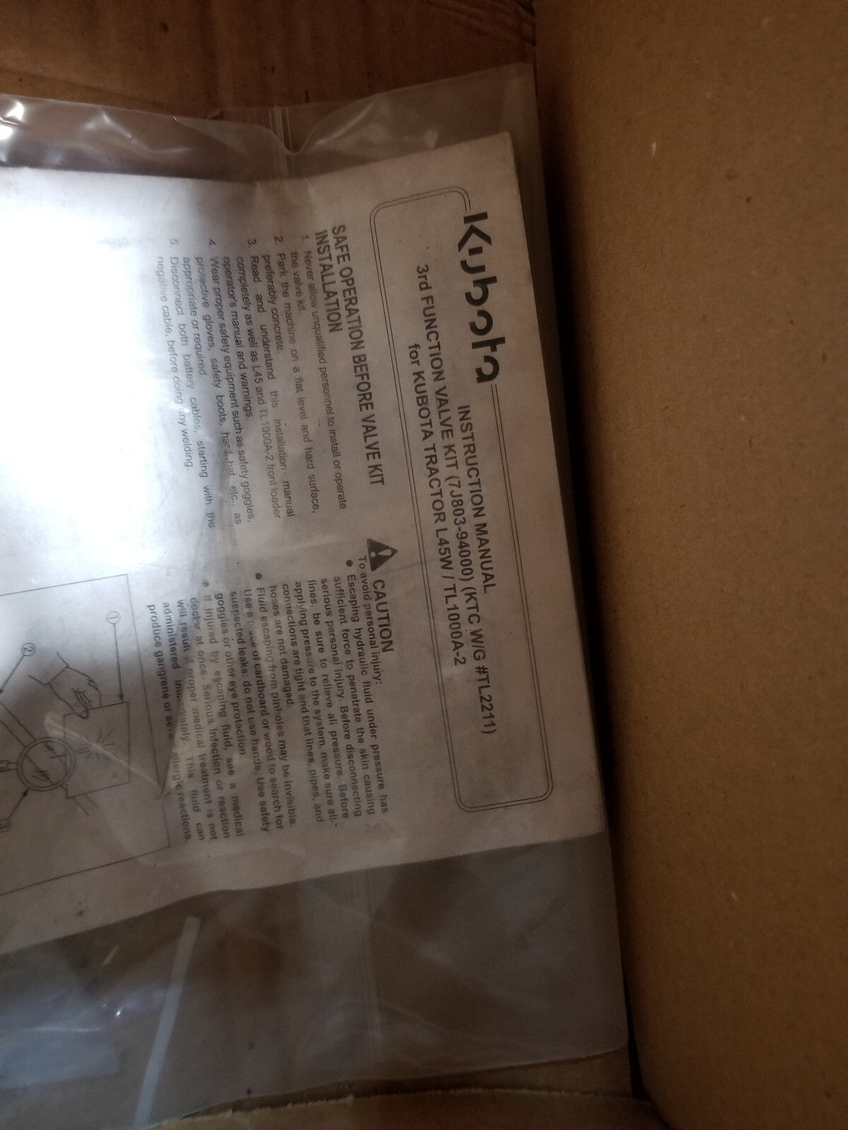 Kubota Tractor TL2211 7J803-94000 Hydraulic Control Kit