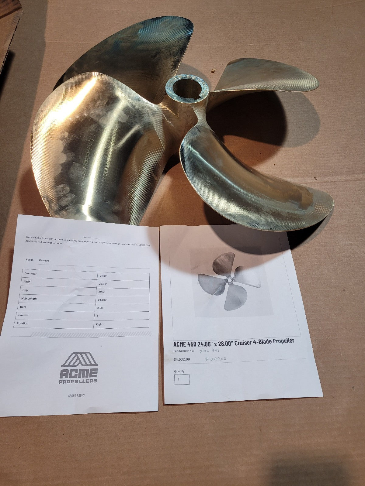 NEW ACME 450 24.00" x 28.00" Cruiser 4-Blade Propeller